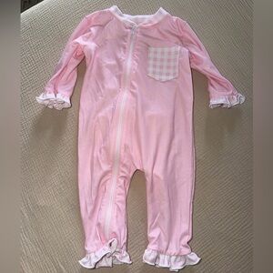 Charming Pink Kids Footie with Gingham Pocket